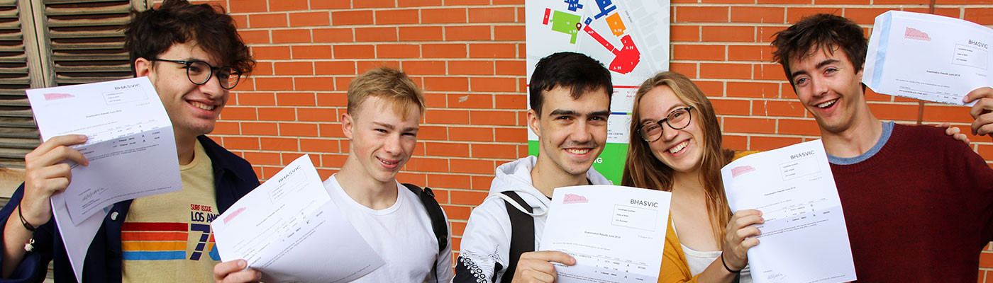 Students celebrating getting their exam results 