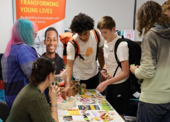 BHASVIV students explore a stall at the Freshers' Fair